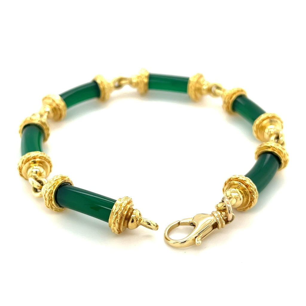 18K Yellow Gold Polished Jadeite Link Bracelet 7.5”