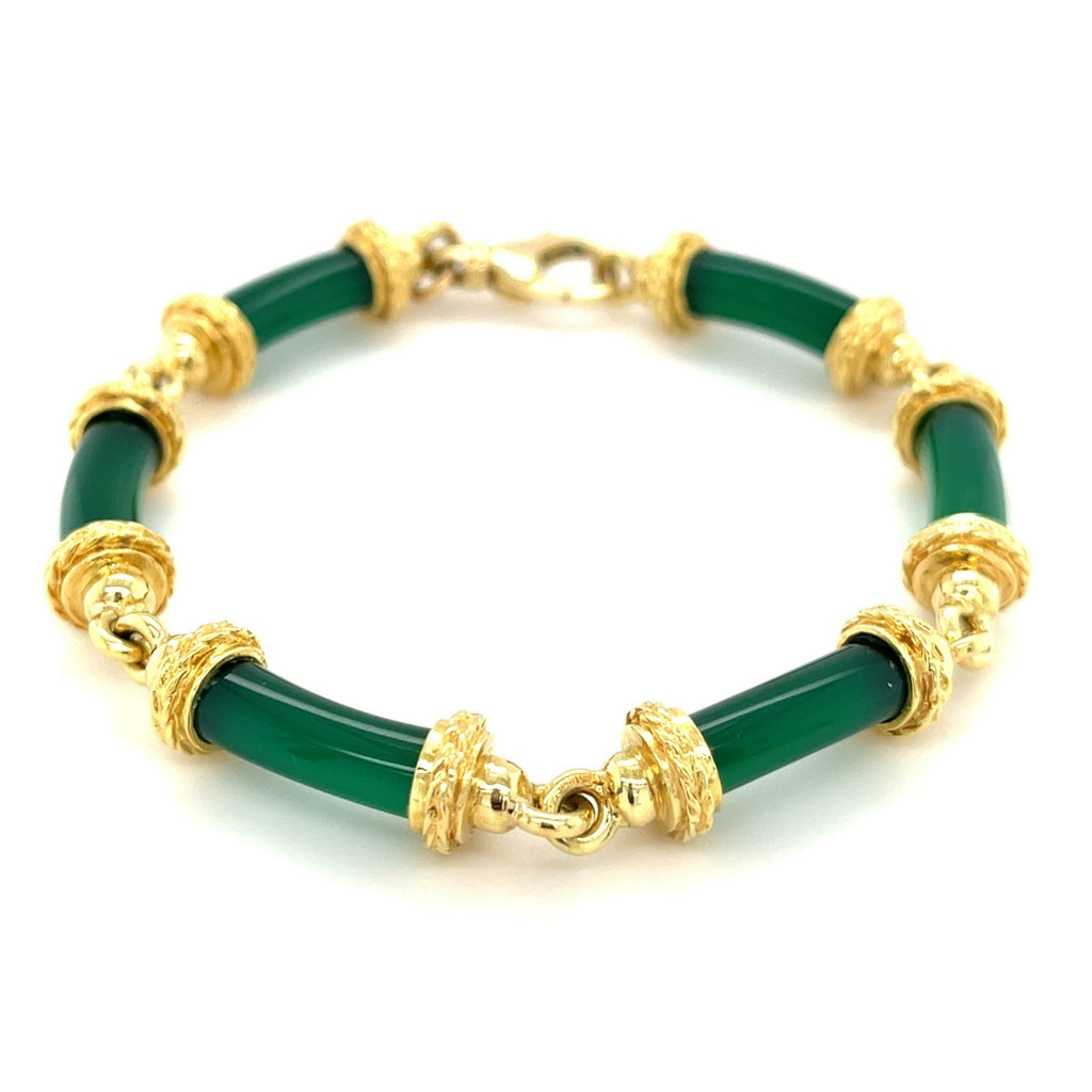 18K Yellow Gold Polished Jadeite Link Bracelet 7.5”