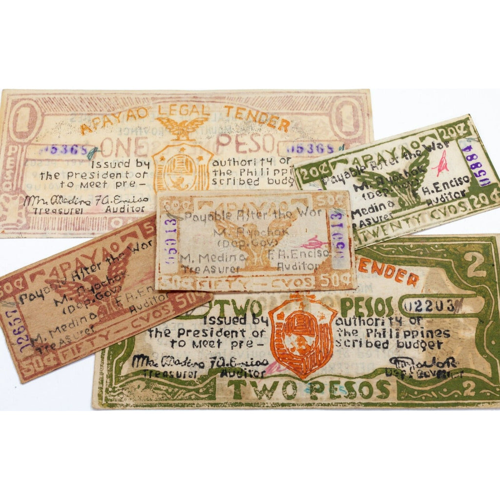 1942 Philippines - Province of Apayao Currency 20c-2p, Lot of 5 pcs