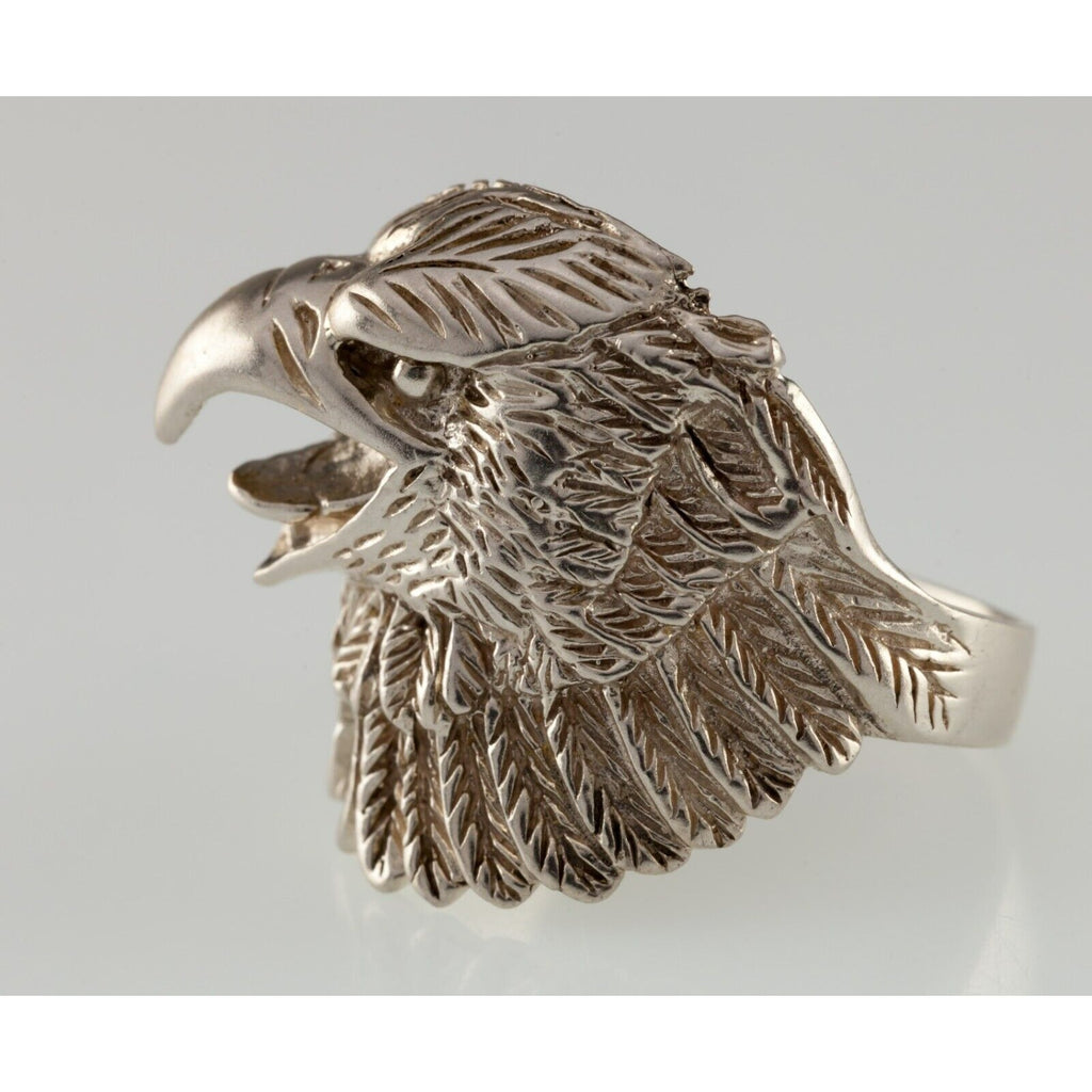 Vintage 3-D Eagle Head Sterling Silver Band Ring SZ 11