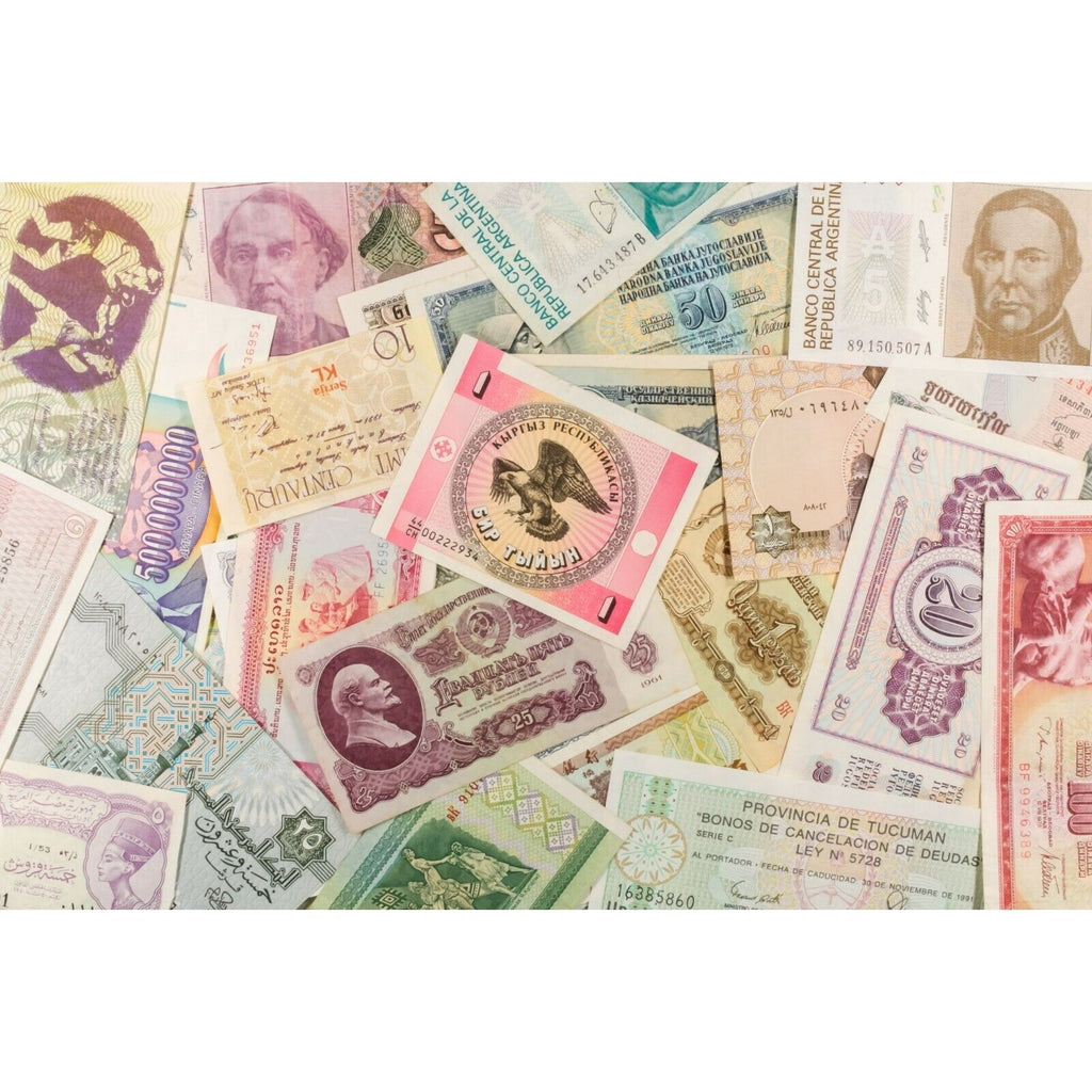 World Notes. Miscellaneous Europe, Asia, Central & South America. 50 Note Lot.