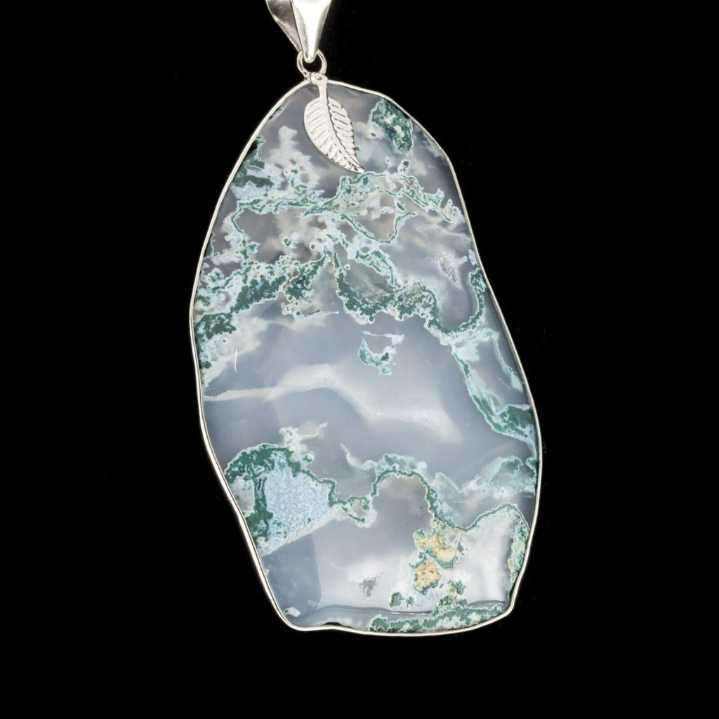 White & Green Lace Agate Sterling Silver Pendant 23.5gr