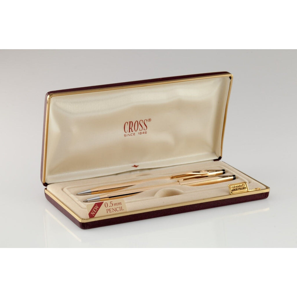 Cross 14K Gold Filled Roller Pen & Pencil Set w/ Original Case & Papers