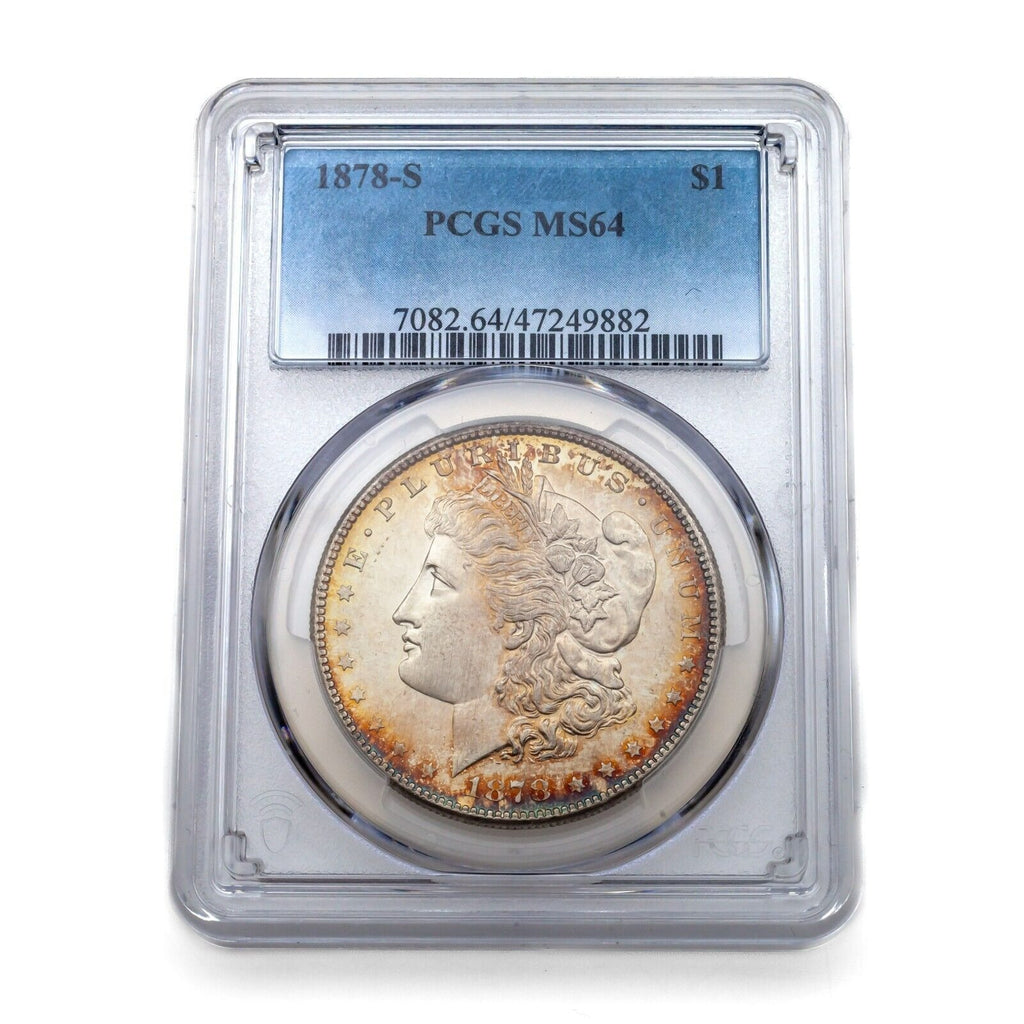 1878-S $1 Silver Morgan Dollar Graded by PCGS as MS-64 Cool Toning!