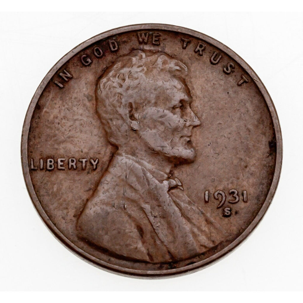 1931-S 1C Lincoln Cent in Very Fine VF Condition, Brown Color, Full Wheat Lines
