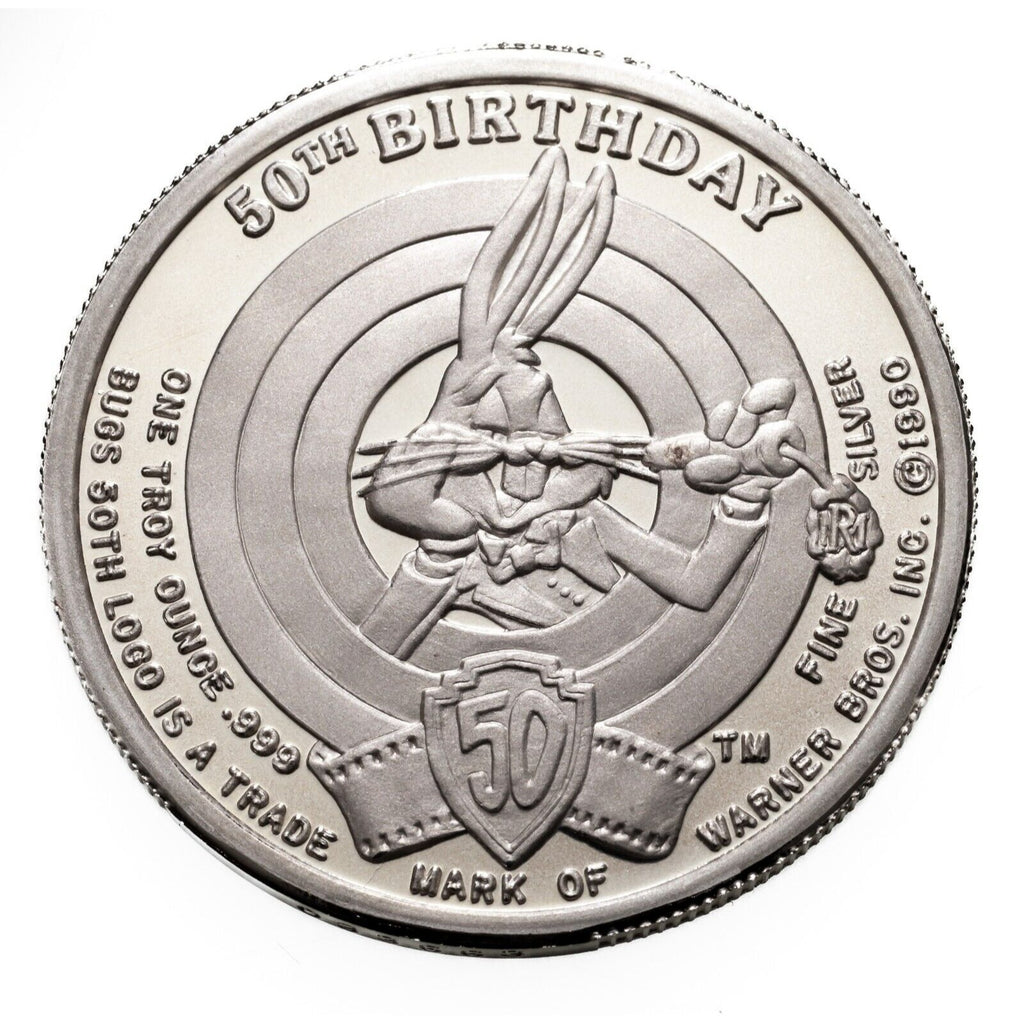 Warner Bros Bugs Bunny "What's Up Doc?" 50th Birthday 1 oz Silver Round w/ CoA