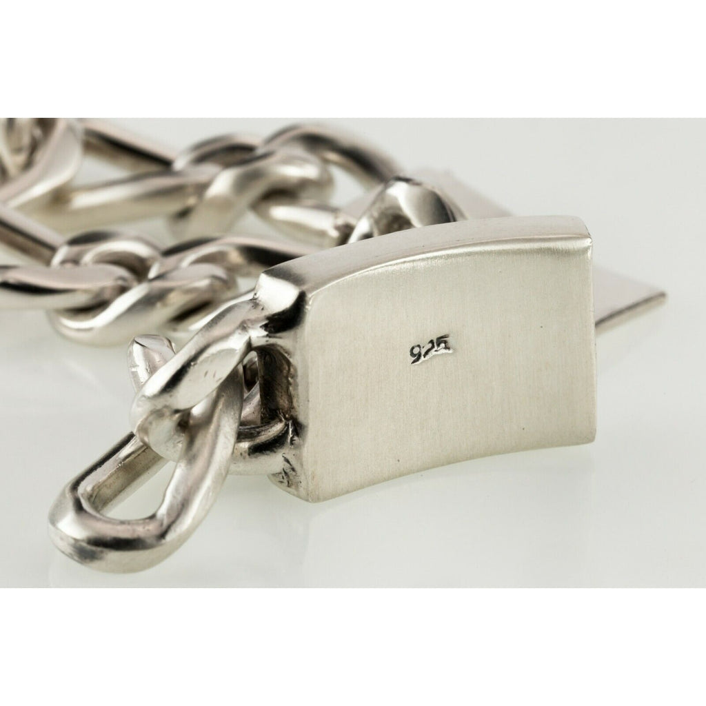 Sterling Silver Chunky Link Bracelet Fleur de Lis 86 grams 7.75"