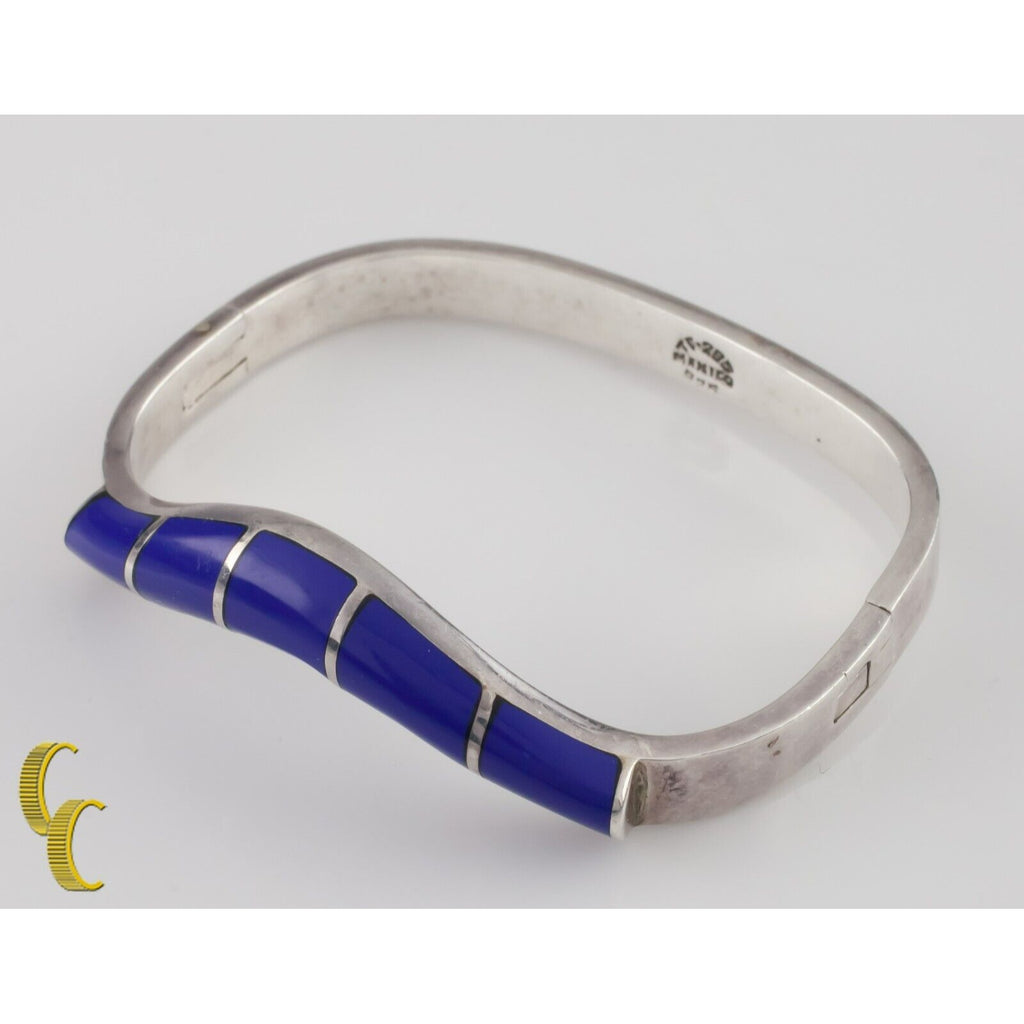 Taxco Mexico Sterling Silver Lapis Lazuli Inlay Bracelet Gorgeous!