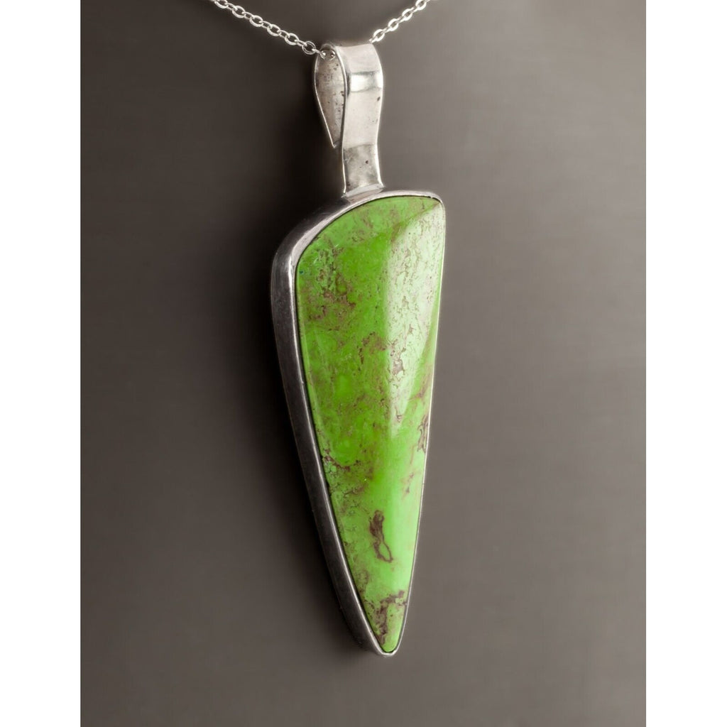 Everitt's Minerals Lime Green Turquoise Pendant, Sterling Silver 57mm Long