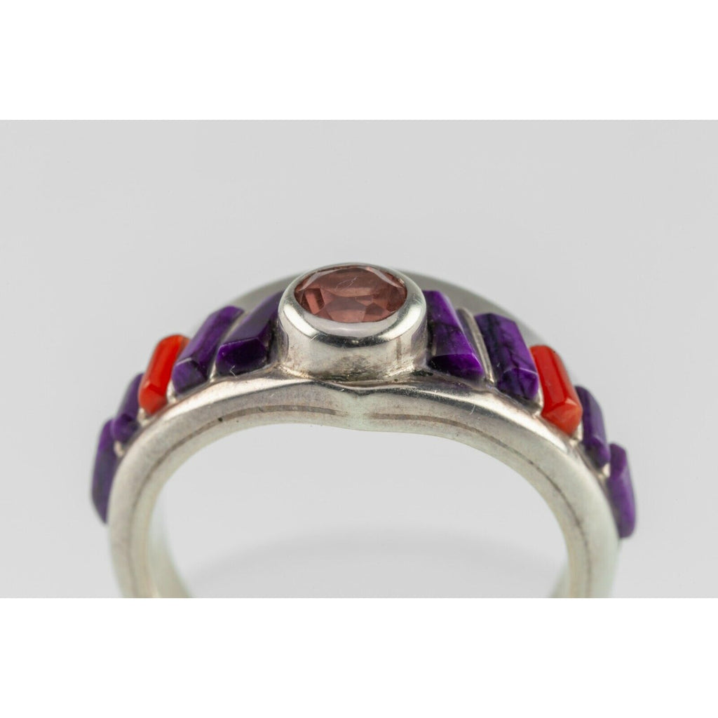 Handmade Purple Spiny, Coral & Morganite Sterling Ring SZ 6.25