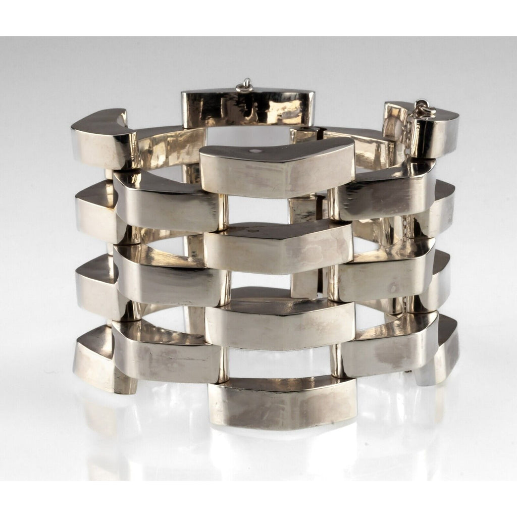 Gorgeous Sterling Silver Heavy Mutli-Link Wide Bracelet 8.25"
