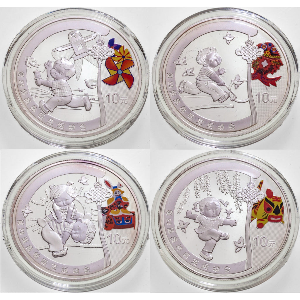 2008 China Beijing Olympics Silver Commemorative 4 Coin Set w/ Box/CoAs Series I