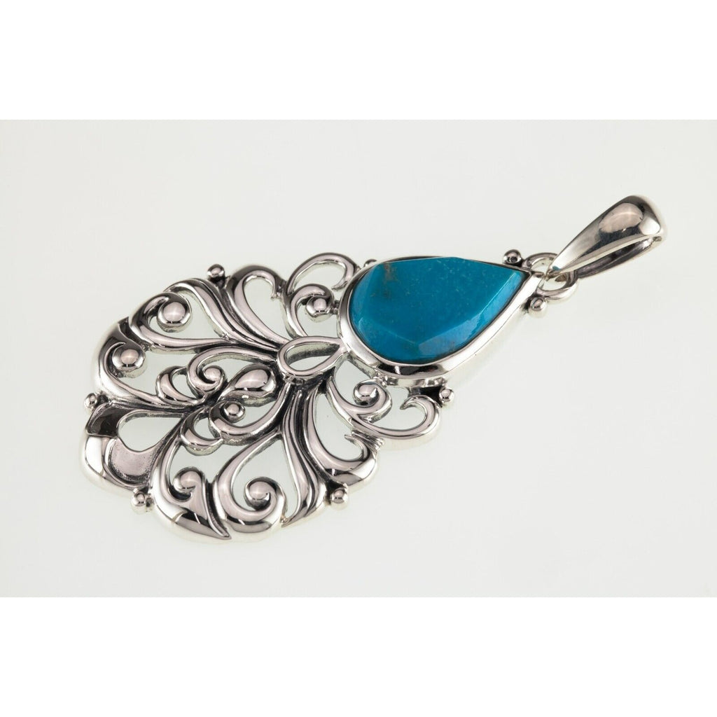 Amazing Turquoise Sterling Silver Pendant 64 mm Long