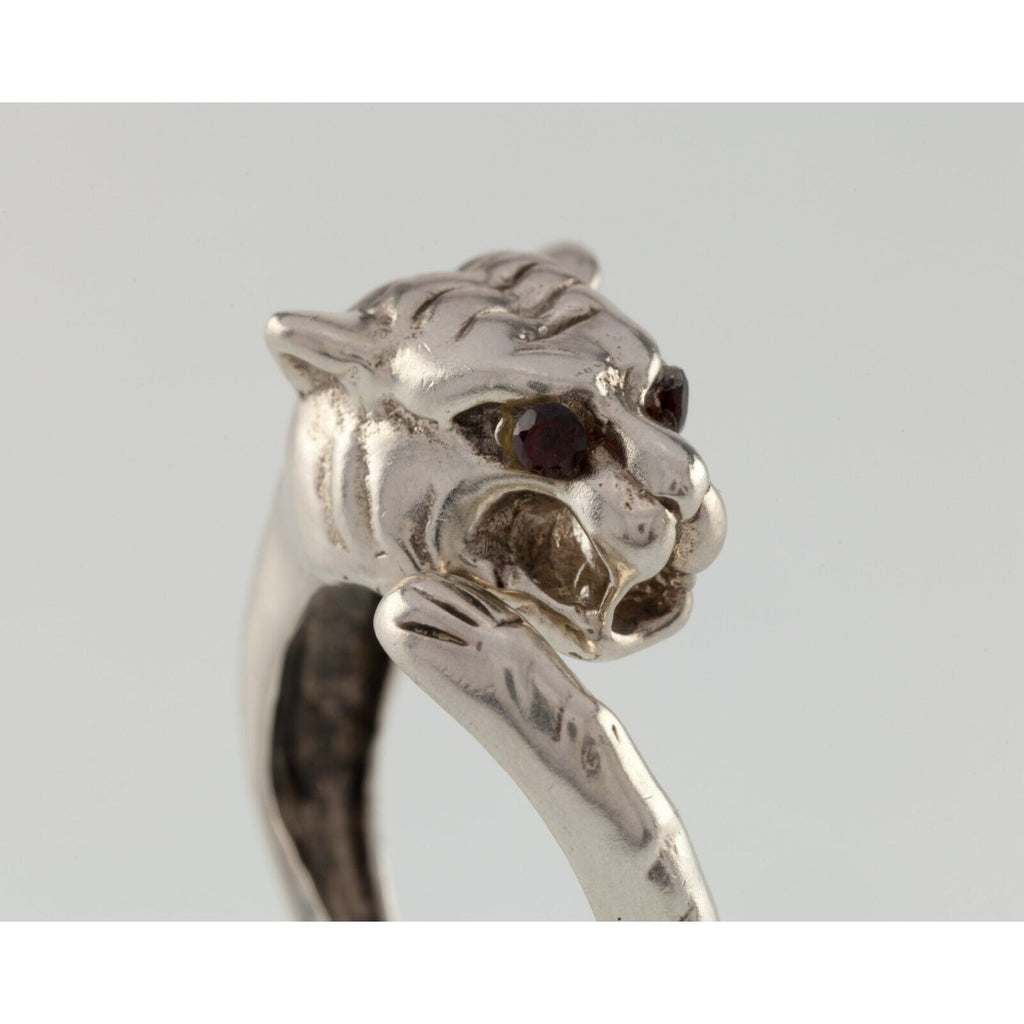 Tiger Head Sterling Silver Band Ring Size 11