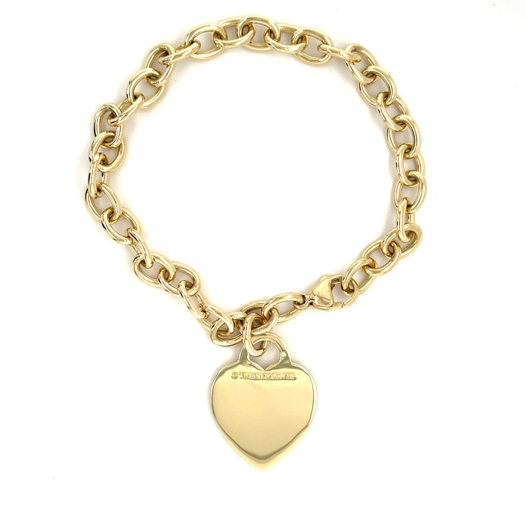 Tiffany & Co. 18k Yellow Gold Blank Heart Tag Charm Bracelet, Size 7.5