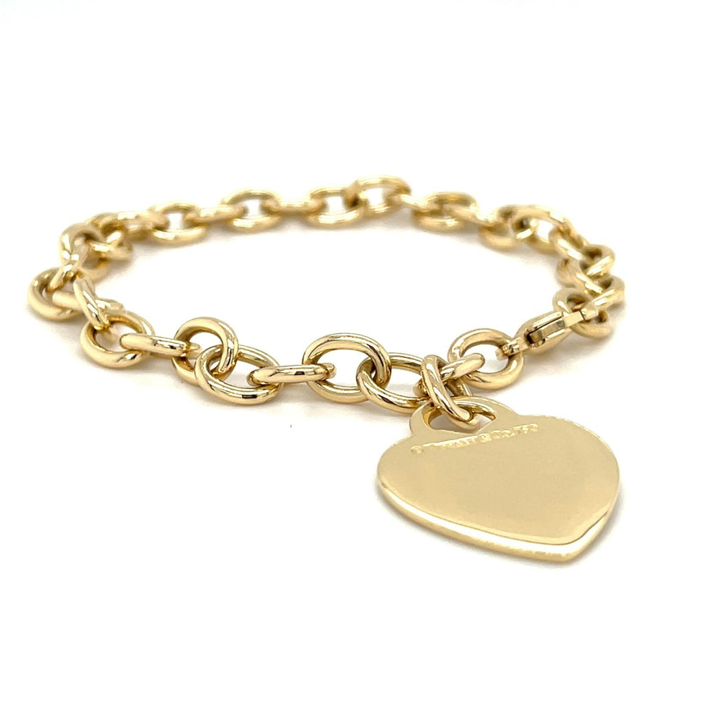Tiffany & Co. 18k Yellow Gold Blank Heart Tag Charm Bracelet, Size 7.5
