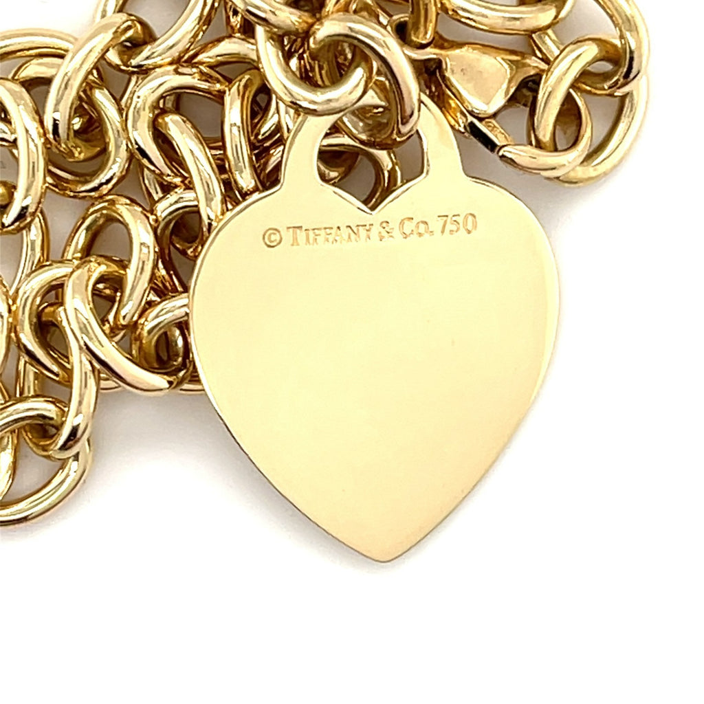 Tiffany & Co. 18k Yellow Gold Blank Heart Tag Charm Bracelet, Size 7.5