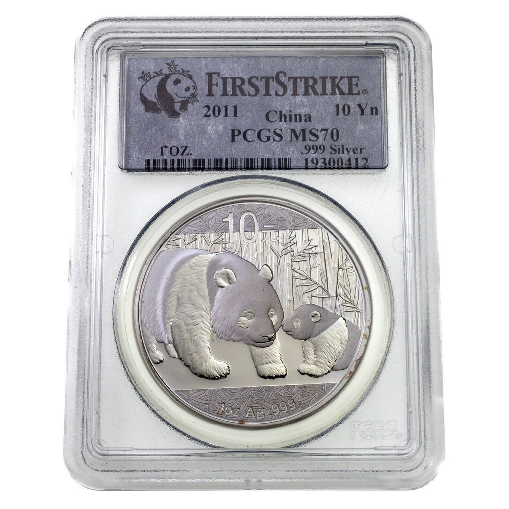 2011 China 1 Oz. Silver Panda Graded by PCGS as MS-70 First Strike