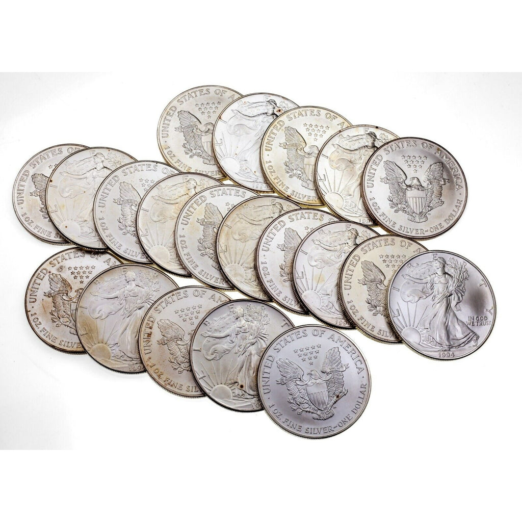 Roll of 20 1994 1 Oz. Silver American Eagles BU Condition