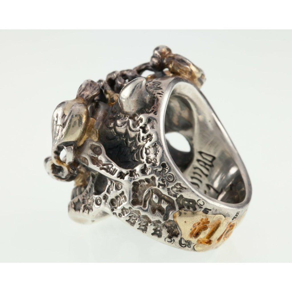 Bill Wall Leather Sterling Silver Custom Master Ring Skull Scorpion Gold Overlay