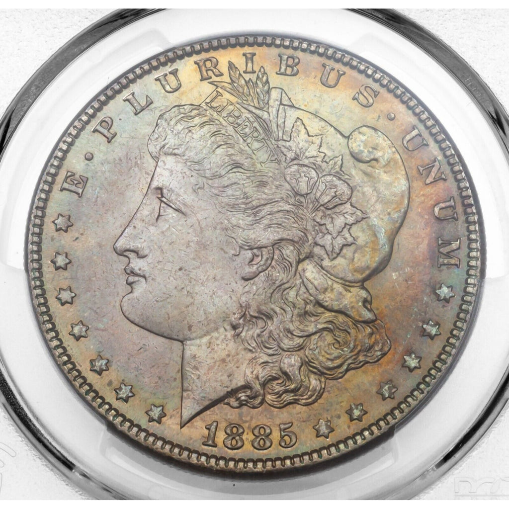 1885 $1 Silver Morgan Dollar Graded by PCGS as MS-64 Nice Toning!