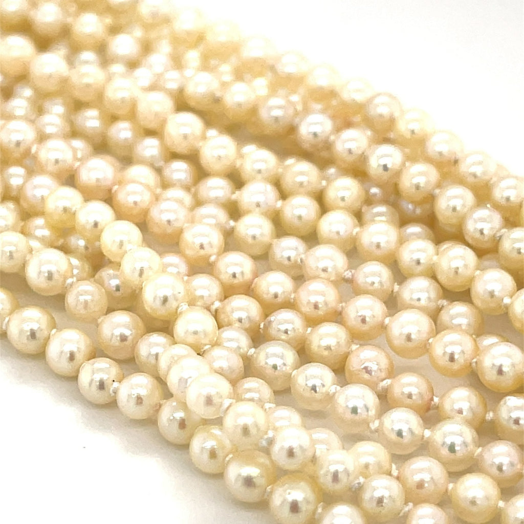 18K Yellow Gold Multi-Strand Pearl Bracelet w/ Turquoise and Pink Stone Accents, Size 8.