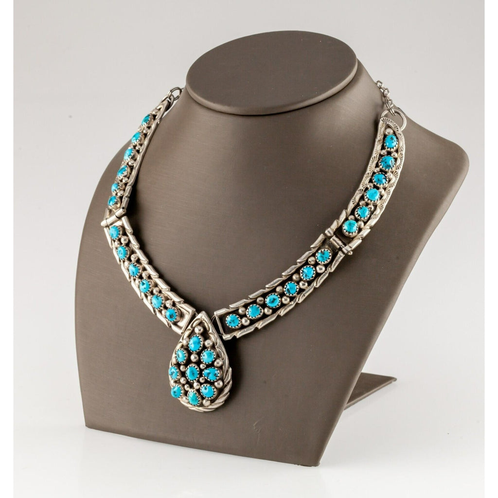 Silver Turquoise Collar Necklace 49.3 grams Gorgeous!