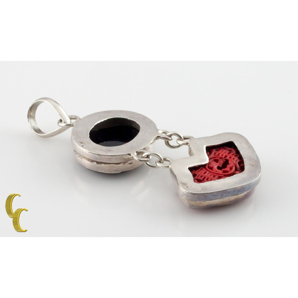 Sterling Silver Cinnabar and Onyx Pendant Beautiful!