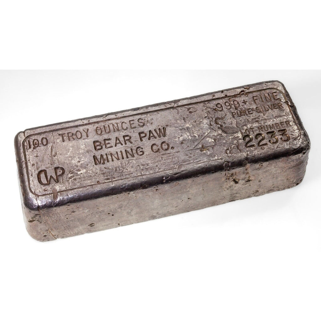 Bear Paw Mining Co. 97.91 Troy Oz. .999+ Fine Silver Bar Lot #2233 Old Pour!