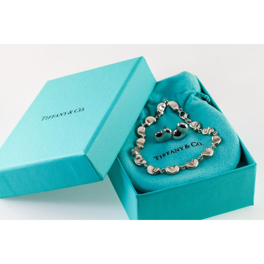 Tiffany & Co. Sterling Silver Elsa Peretti Bean Bracelet and Earring Set w/ Box