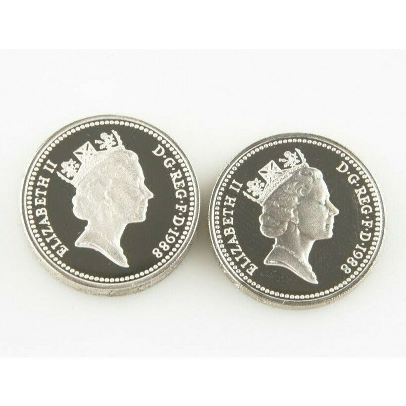 1988 Great Britain One Pound Two Coin Lot In Silver Proof & Piedfort w/ Cases