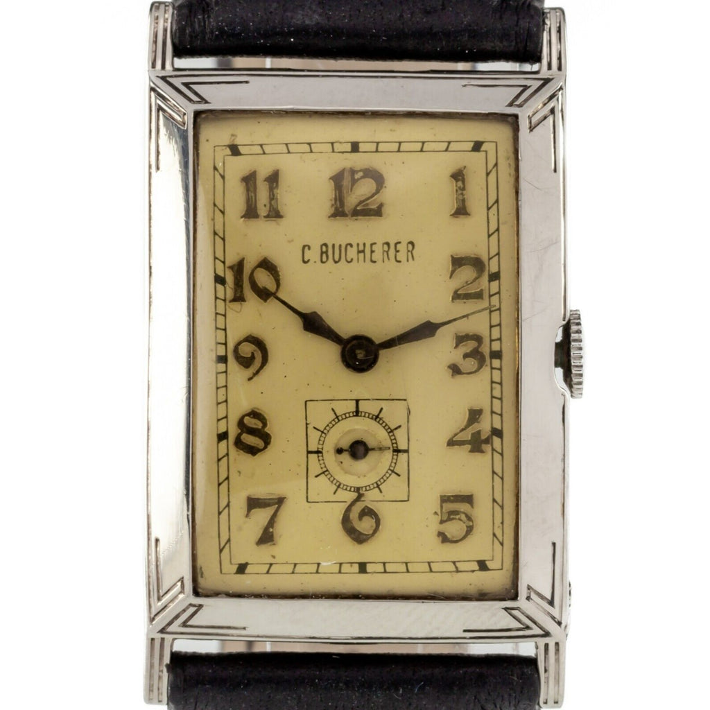 C. Bucherer 14k White Gold Antique Art Deco Hand-Winding Watch ETA 500