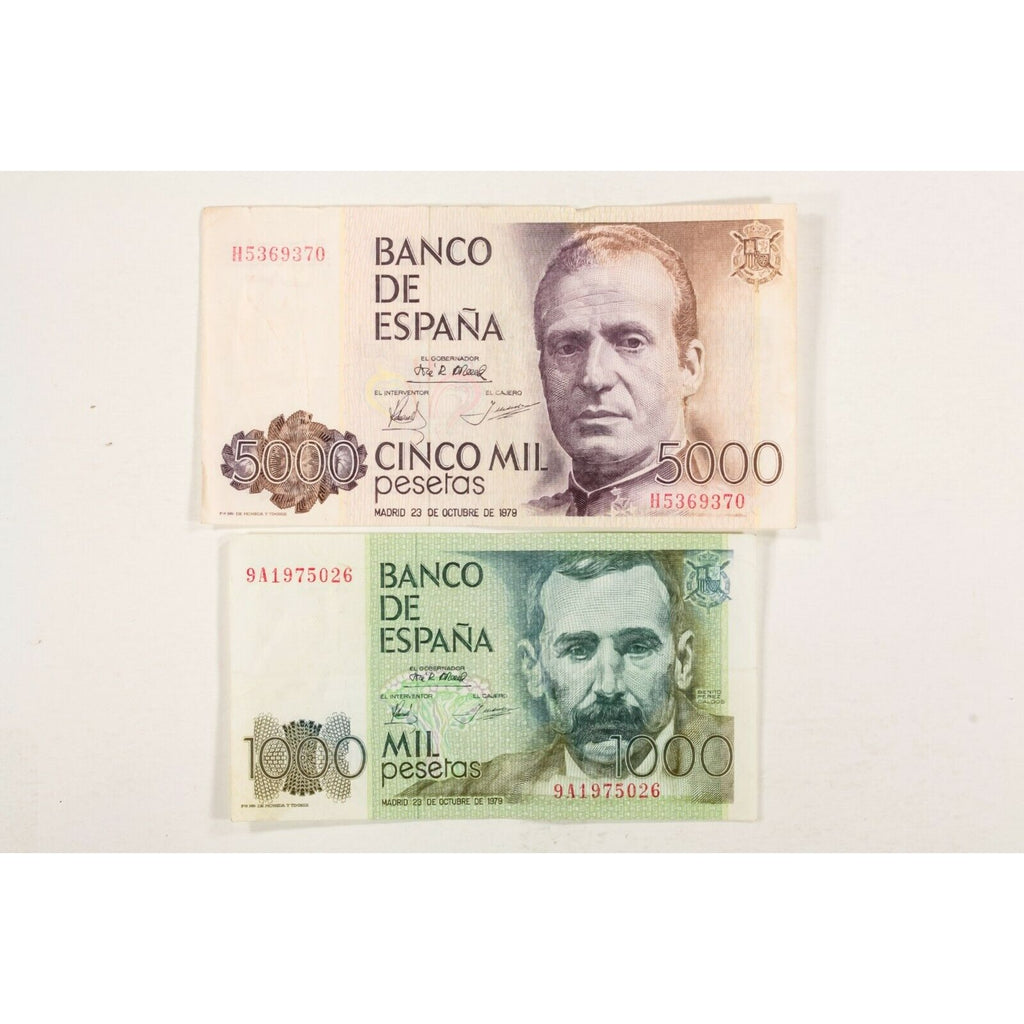 Spain, 2 Note Lot (1979 - 1982) 1000 Pesetas and 5000 Pesetas VF+ Condition