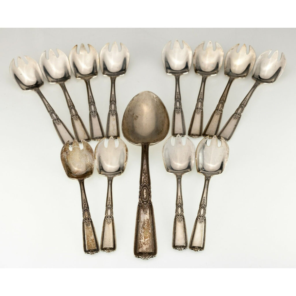 Wallace Sterling Silver 12 Ice Cream Spoons with Serving Spoon Renaissance