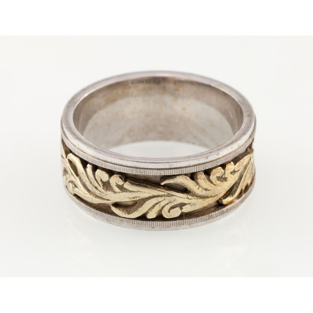 Spinner Sterling Silver Two-Tone Scroll Band Ring Size 9.75