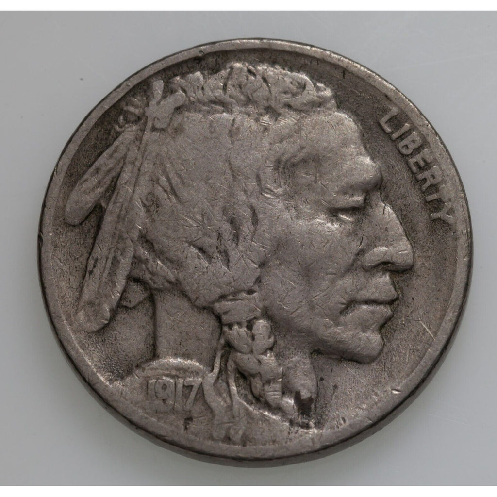 1917-S 5C Buffalo Nickel in Fine Condition, Natural Color, Strong Horn for Grade