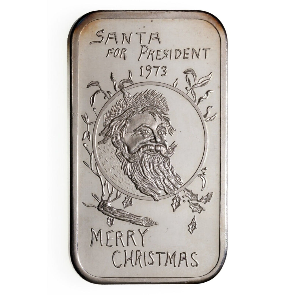 1973 "SANTA FOR PRESIDENT" Merry Christmas By R. J. Gillio 1 oz. Silver Art Bar