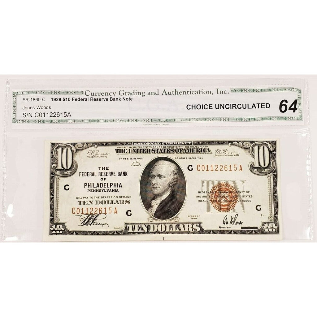 1929 $10 National Banknote Philadelphia Choice Uncirculated FR #1860-C