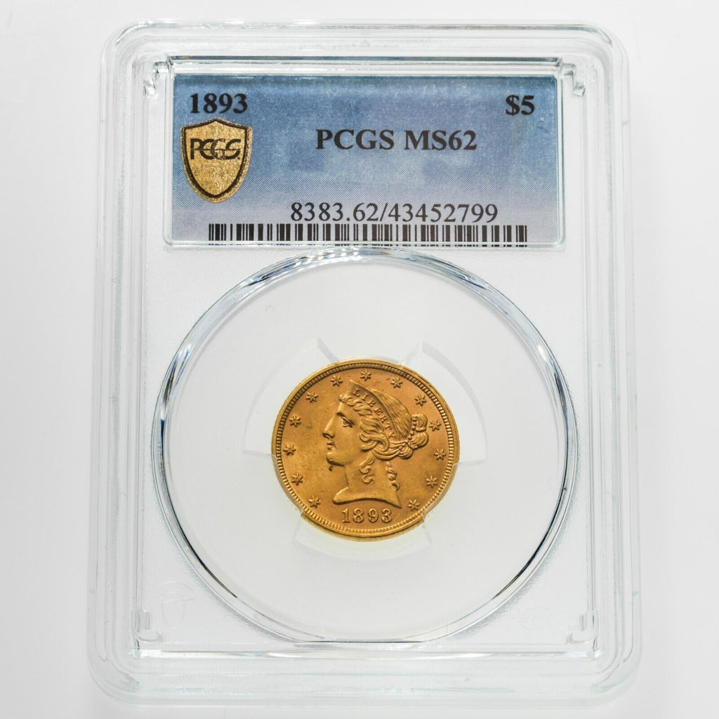 1893 $5 Gold Liberty Half Eagle Graded by PCGS as MS-62! Gorgeous Early US Gold!