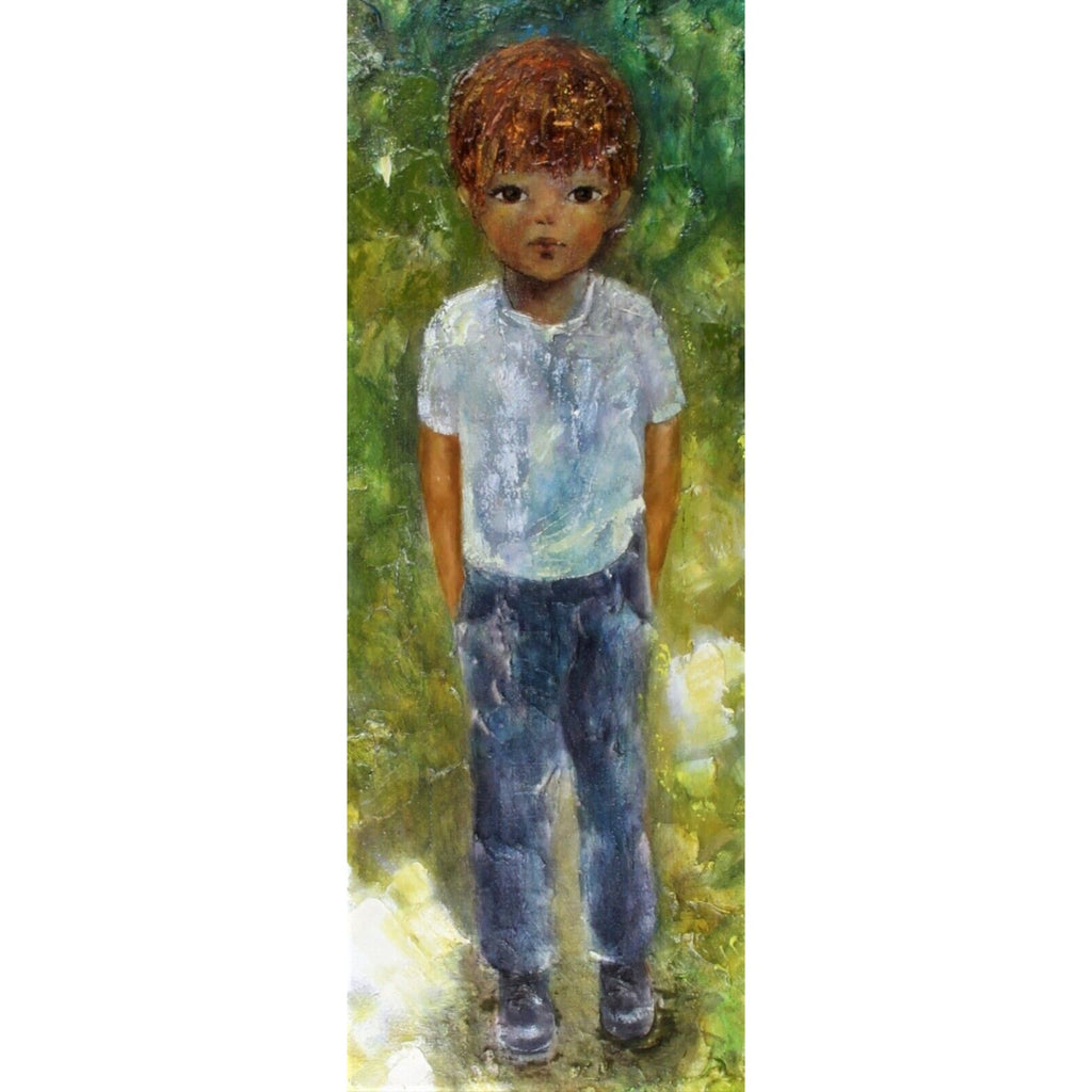 Lynne Heffner: Boy Hands in Pocket Oil Painting Signed