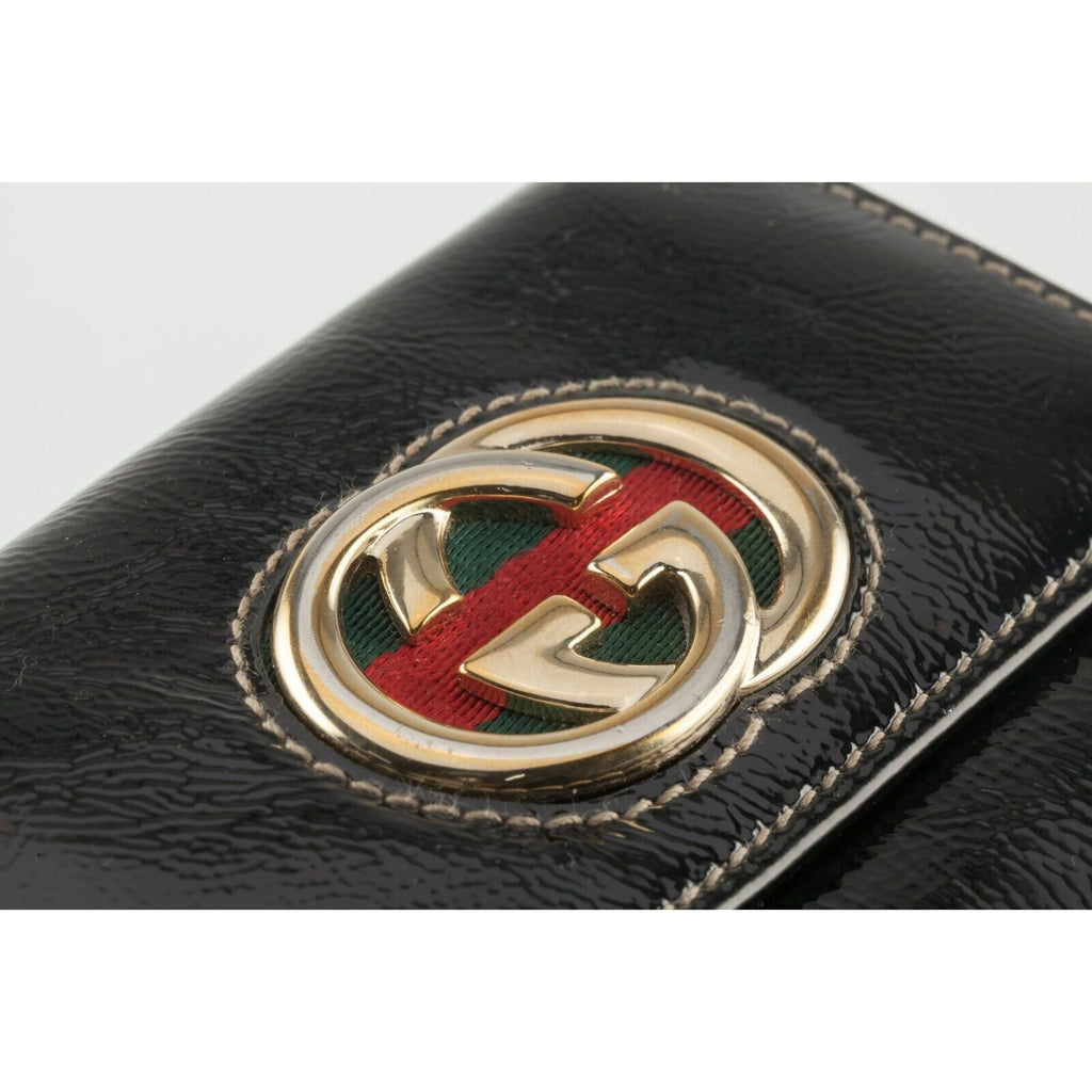Gucci Black Patent Leather Britt Compact Bifold Wallet Nice!