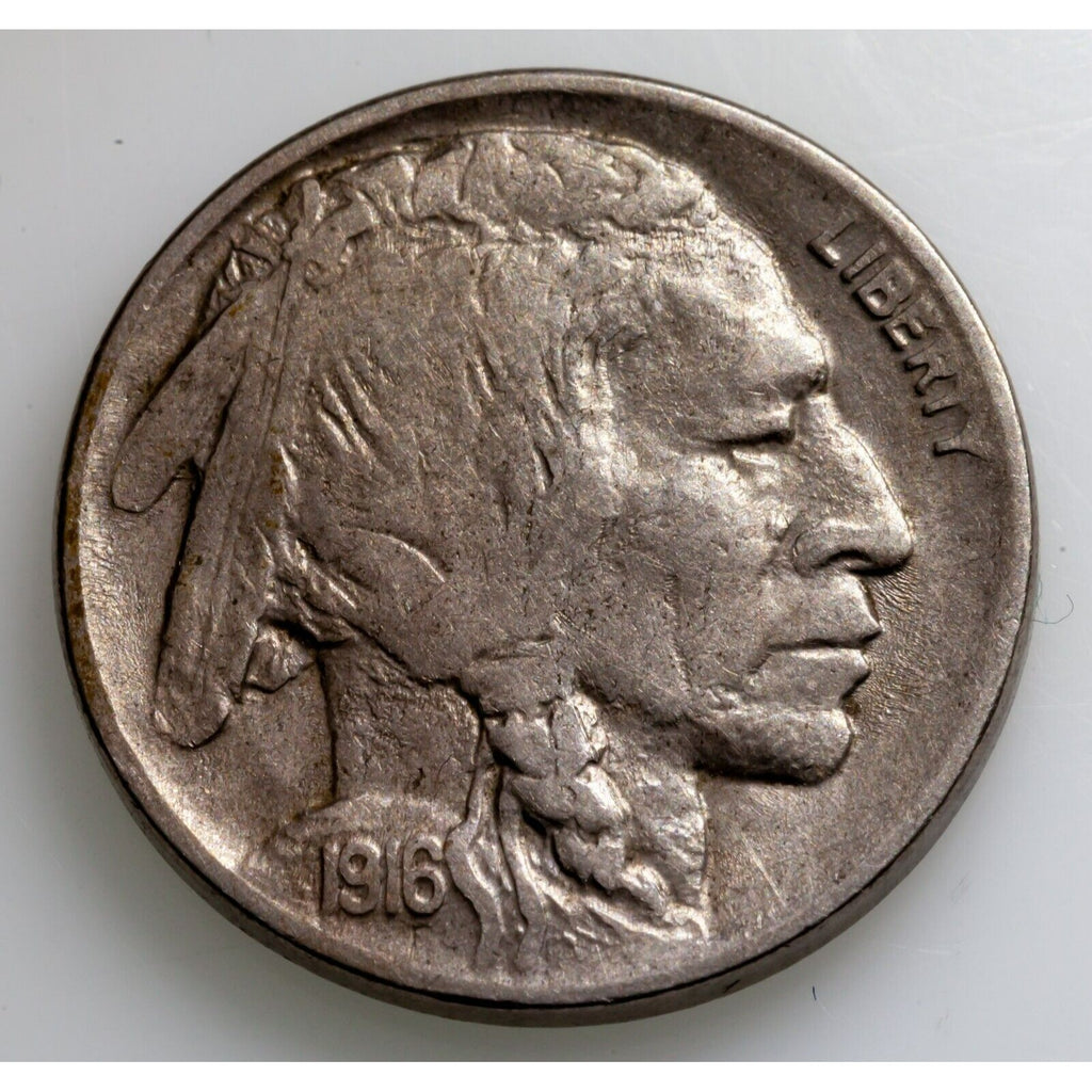 1916-D 5C Buffalo Nickel in Very Fine+ VF+ Condition, Natural Color, Full Horn