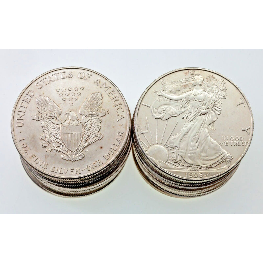 1996 S$1 Silver American Eagle Roll (20 Pieces) Some Circulated, Most UNC