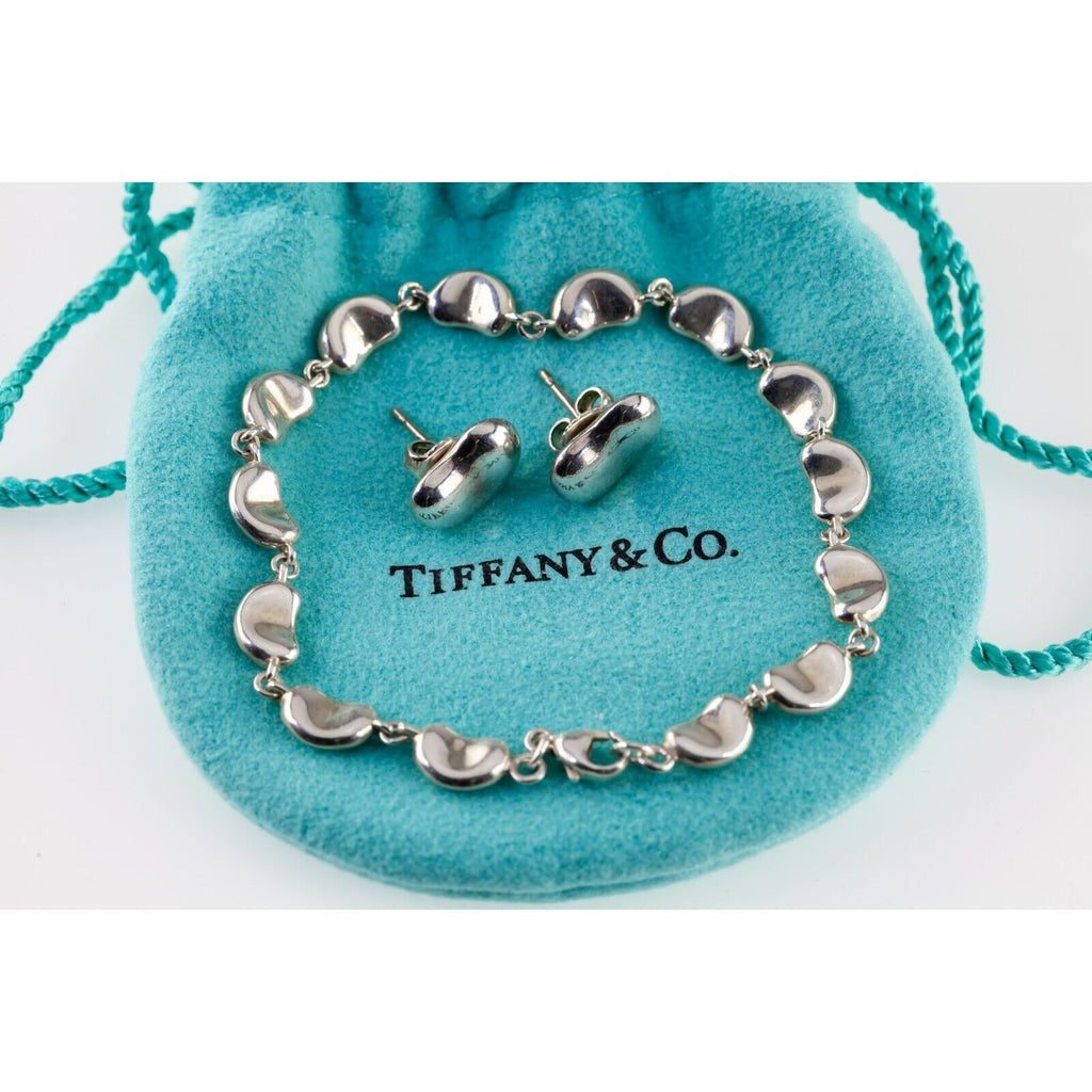 Tiffany & Co. Sterling Silver Elsa Peretti Bean Bracelet and Earring Set w/ Box