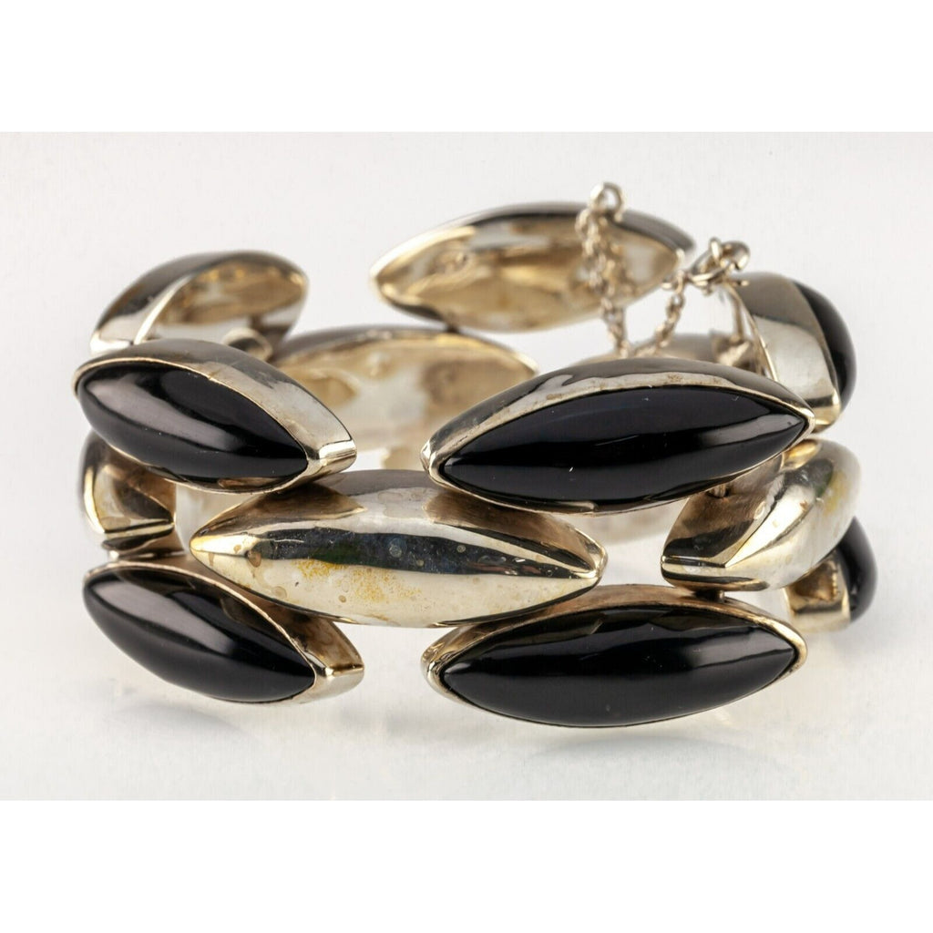 Gorgeous Mexican Silver & Onyx Wide Bracelet 32mm