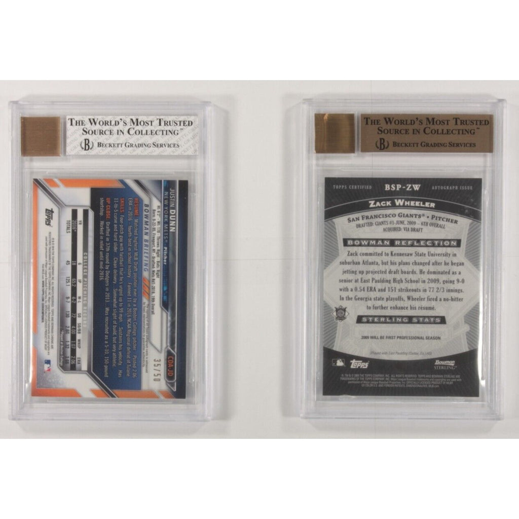 Lot Of 2 BGS Graded Bowman Zack Wheeler and Justin Dunn Baseball Cards