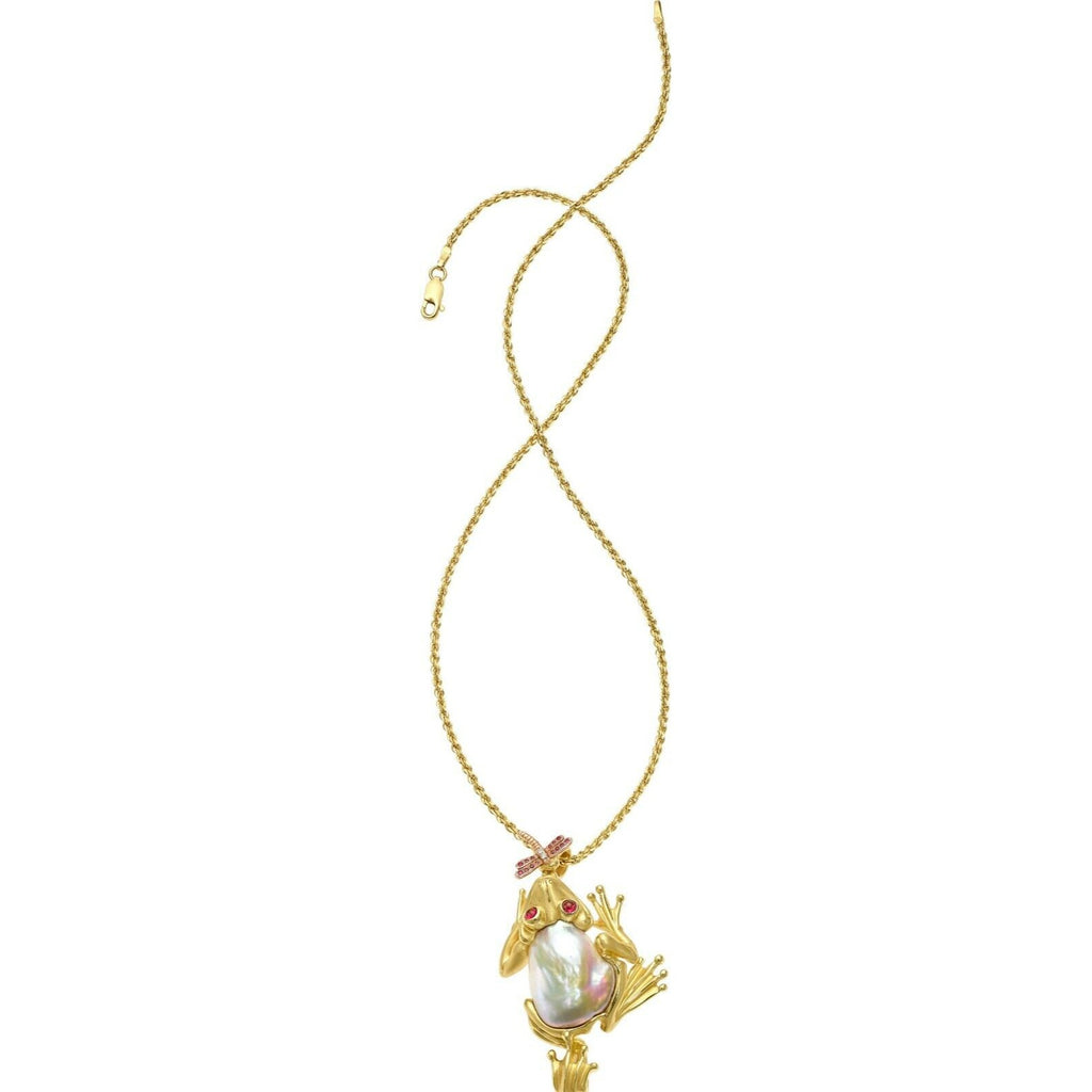 18k Yellow Gold Freshwater Cultured Pearl Frog Pendant by Avi Raz 14k 18" Chain