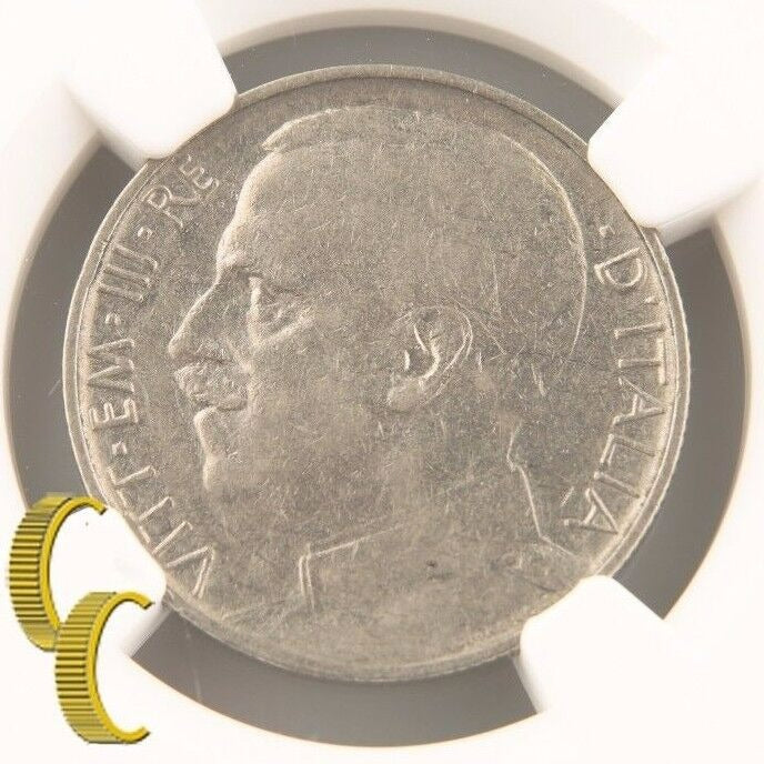 1919-R Italy 50 Centesimi Reeded Edge (NGC XF40) Italian 50c Cent KM#61.2 Rare!