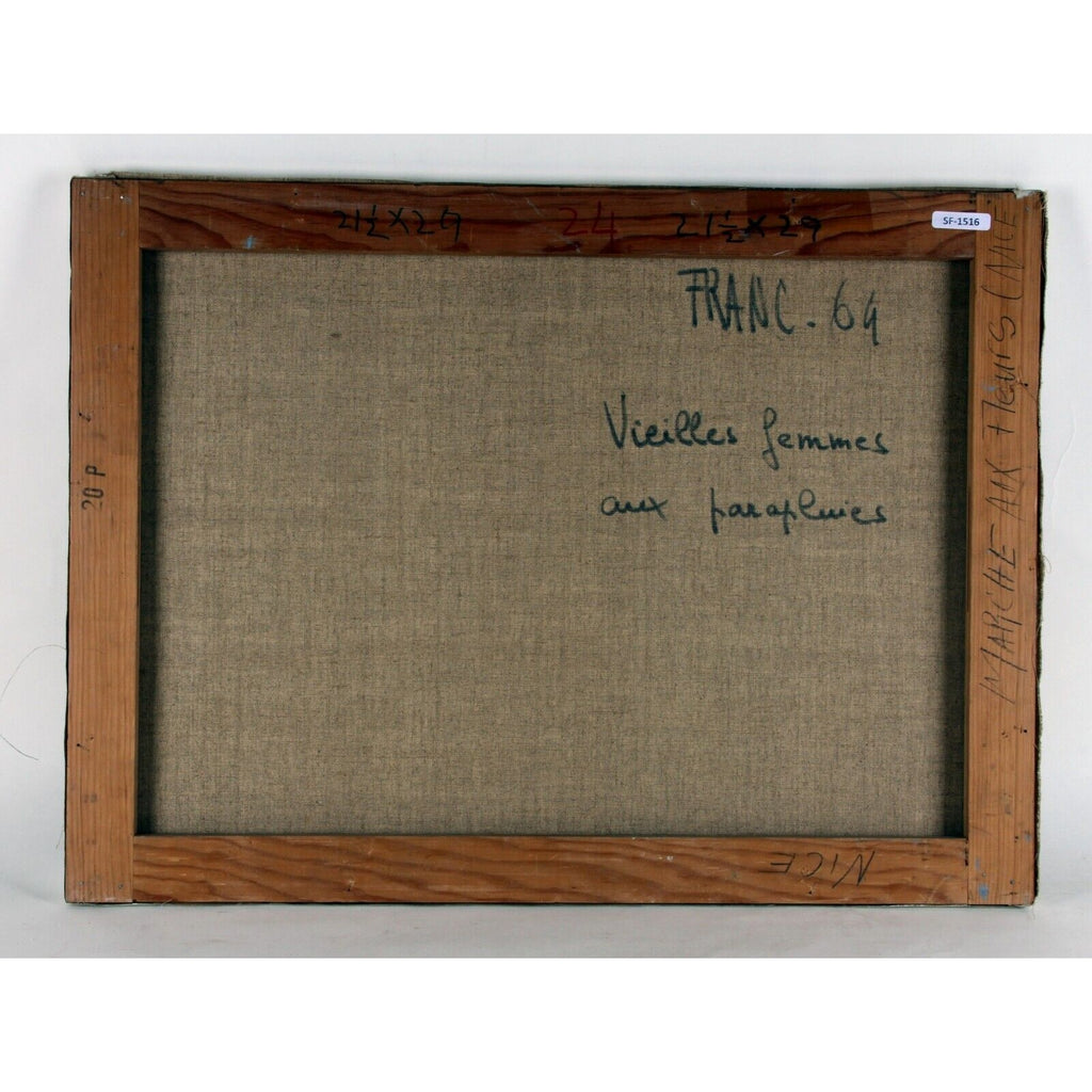 "Vielles Femmes aux Paraluies" by Franc, Old Women with Umbrellas, Oil on Canvas