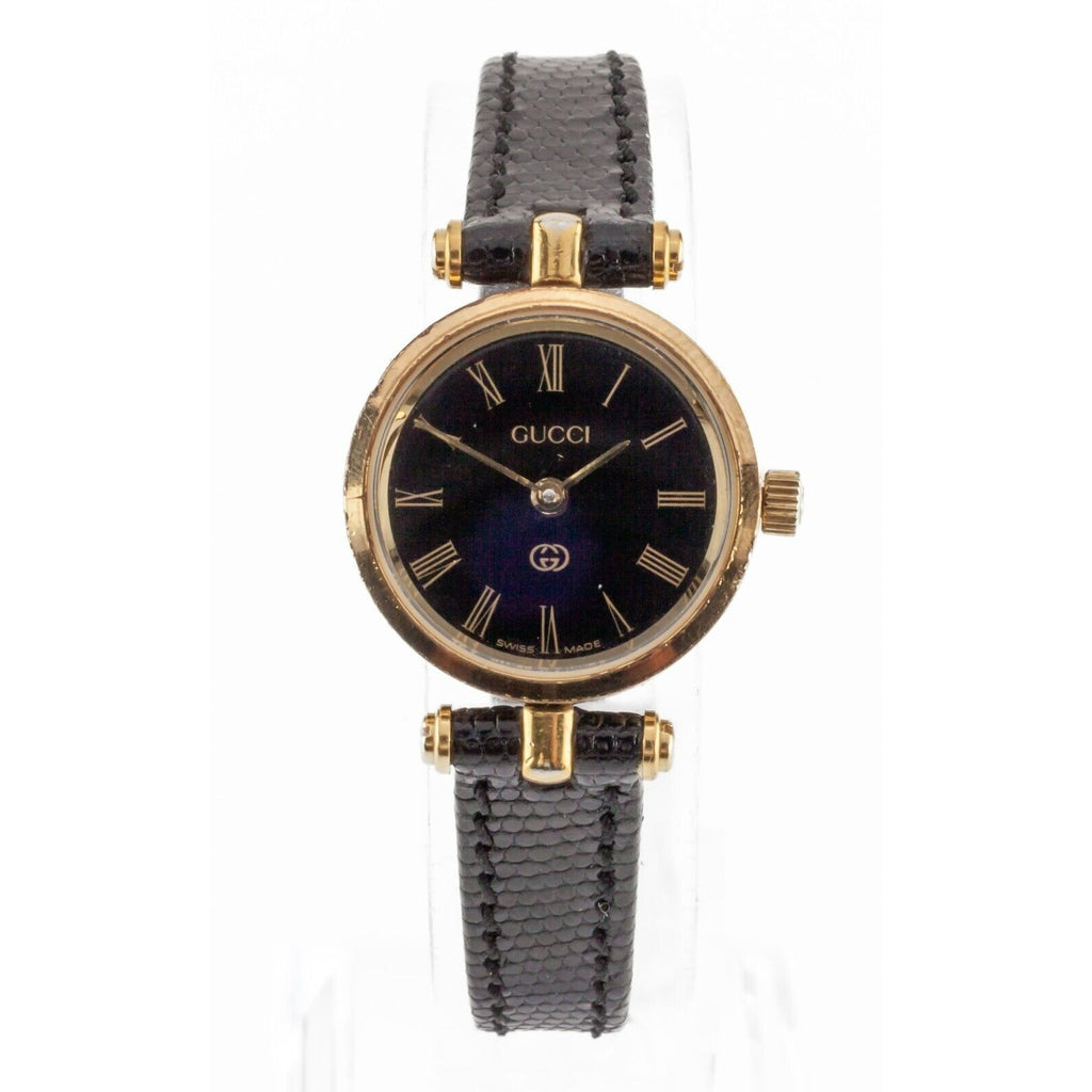 Gucci Women's Gold-Plated Quartz Watch w/ Black Leather Band 762